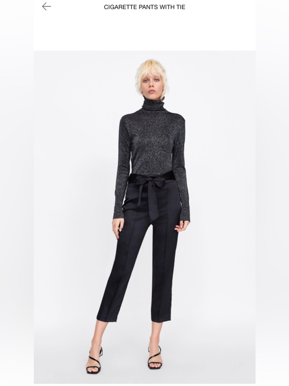 Zara Black High-Waist Cropped Tie-Waist Pants
